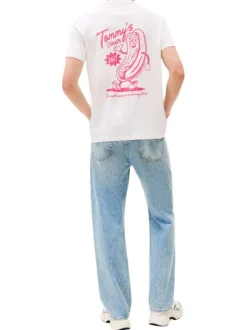 T-shirt en coton écru imprimé avec une coupe droite et un col rond