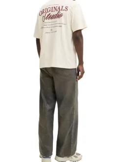 T-shirt en coton écru imprimé à coupe droite pourvu d'un col rond