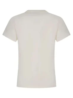 T-shirt en coton écru imprimé à la poitrine avec un col rond