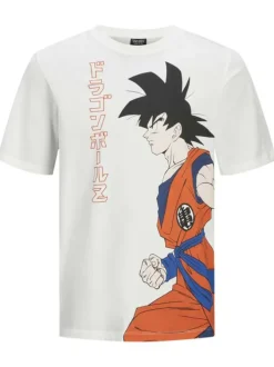T-shirt en coton écru imprimé son goku coupe droite col rond