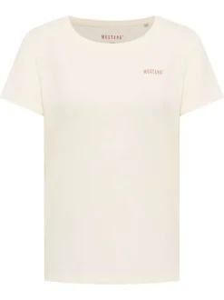 T-shirt en coton écru orné d'un motif floral dans le dos et d'un col rond