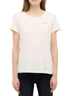T-shirt en coton écru orné d'un motif floral dans le dos et d'un col rond