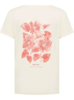 T-shirt en coton écru orné d'un motif floral dans le dos et d'un col rond