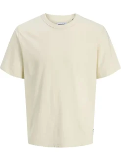 T-shirt en coton écru pourvu d'une coupe droite et d'un col rond