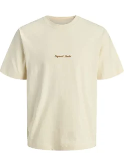 T-shirt en coton écru uni avec un col rond et des manches courtes