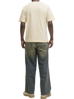 T-shirt en coton écru uni avec un col rond et des manches courtes
