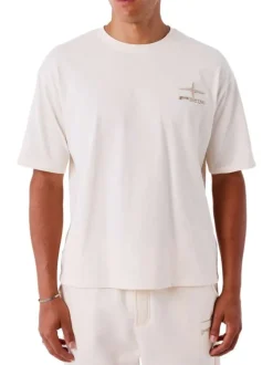 T-shirt en coton écru uni avec un col rond et à manches courtes