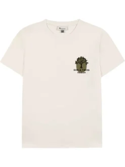 T-shirt en coton écru uni avec un col rond et une coupe droite