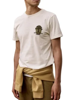 T-shirt en coton écru uni avec un col rond et une coupe droite