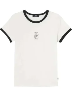 T-shirt en coton écru uni avec une coupe ample et un col rond