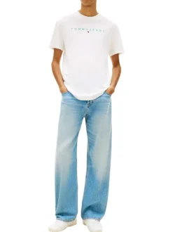 T-shirt en coton écru uni avec une coupe droite et un col rond