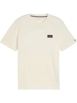 T-shirt en coton écru uni avec une coupe droite et un col rond