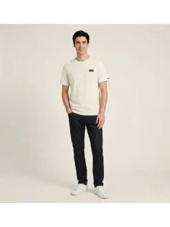 T-shirt en coton écru uni avec une coupe droite et un col rond