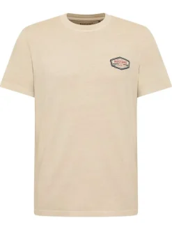 T-shirt en coton écru uni avec une coupe droite et un col rond