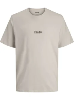 T-shirt en coton écru uni avec une coupe droite et un col rond