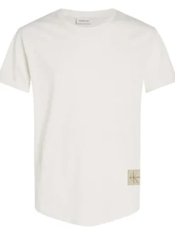 T-shirt en coton écru uni avec une coupe droite et un col rond