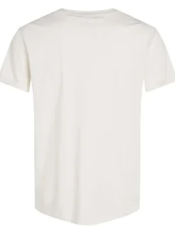 T-shirt en coton écru uni avec une coupe droite et un col rond