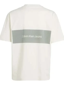 T-shirt en coton écru uni col rond et une bande dans le dos