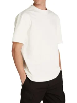 T-shirt en coton écru uni col rond et une bande dans le dos