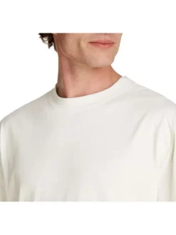 T-shirt en coton écru uni col rond et une bande dans le dos