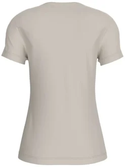 T-shirt en coton écru uni à coupe droite, col rond et des manches courtes