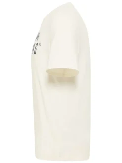 T-shirt en coton écru uni à manches courtes pourvu d'un col rond