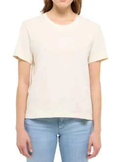 T-shirt en coton écru uni pourvu de manches courtes et d'un col rond