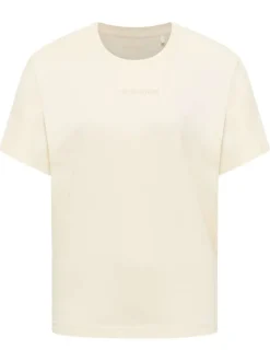 T-shirt en coton écru uni pourvu de manches courtes et d'un col rond