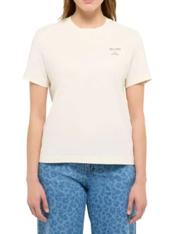 T-shirt en coton écru uni pourvu d'un col rond et de manches courtes