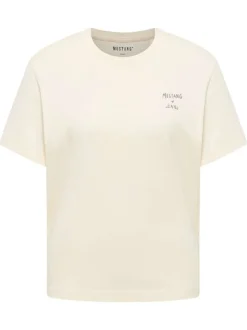 T-shirt en coton écru uni pourvu d'un col rond et de manches courtes