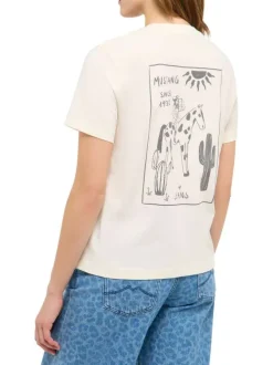 T-shirt en coton écru uni pourvu d'un col rond et de manches courtes