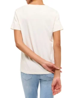T-shirt en coton écru uni pourvu d'un col rond et d'une coupe droite