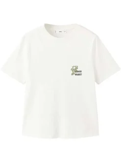 T-shirt en coton écru uni pourvu d'un col rond et d'une coupe droite
