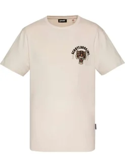 T-shirt en coton écru uni pourvu d'un col rond et d'un imprimé tigre