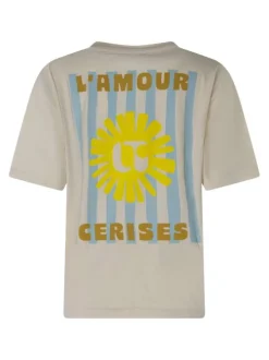 T-shirt en coton écru uni pourvu d'une coupe ample et d'un col rond