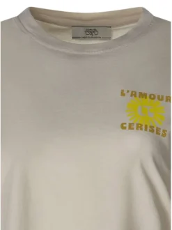 T-shirt en coton écru uni pourvu d'une coupe ample et d'un col rond