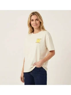 T-shirt en coton écru uni pourvu d'une coupe ample et d'un col rond