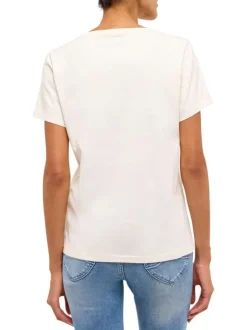 T-shirt en coton écru uni pourvu d'une coupe droite et d'un col rond