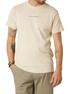 T-shirt en coton écru uni pourvu d'une coupe droite et d'un col rond