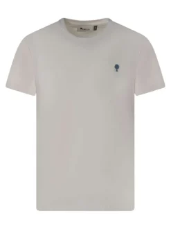 T-shirt en coton écru uni pourvu d'une coupe droite et d'un col rond