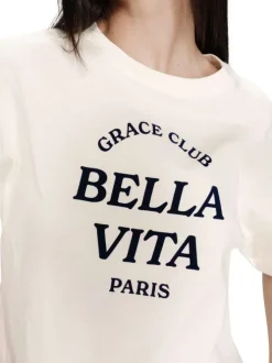 T-shirt en coton écru uni pourvu d'une coupe large et d'un col rond