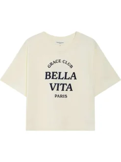 T-shirt en coton écru uni pourvu d'une coupe large et d'un col rond