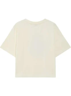 T-shirt en coton écru uni pourvu d'une coupe large et d'un col rond