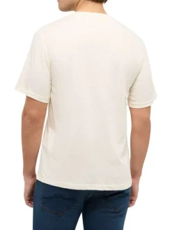 T-shirt en coton écru uni pourvu d'un imprimé centré sur la poitrine