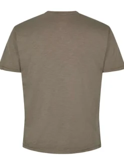 T-shirt en coton de jersey flammé kaki uni col tunisien et à manches courtes