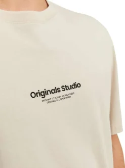 T-shirt en coton en transition beige uni coupe droite col rond