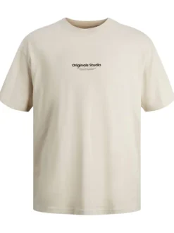 T-shirt en coton en transition beige uni coupe droite col rond