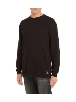 T-shirt en coton en transition noir uni coupe droite col rond