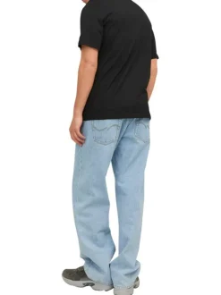 T-shirt en coton en transition noir uni coupe droite col rond