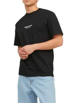 T-shirt en coton en transition noir uni coupe droite col rond